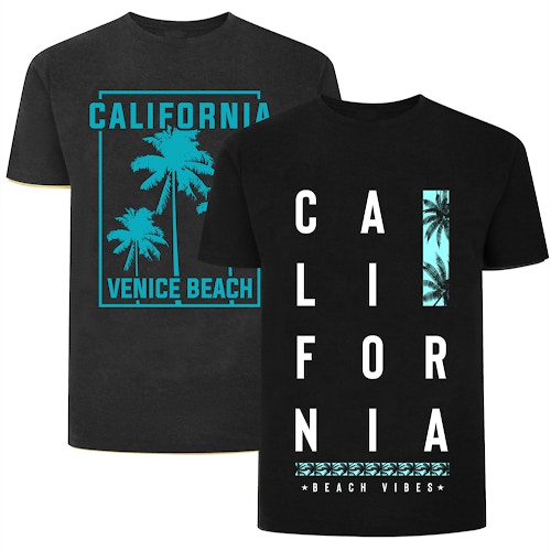 Bigdude Twin Pack California Print T-Shirts Black/Charcoal